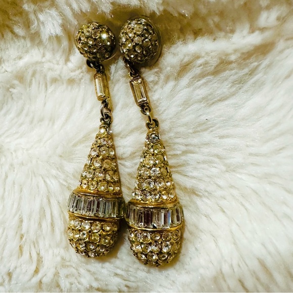 BEN AMUN JEWELRY Crystal Drop Deco Earrings in Gold Plate - Picture 3 of 7